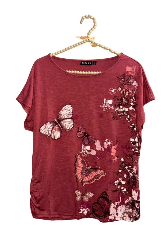 Joei & I Tops - Joci & Co. Short Sleeve Butterfly Tee in Rose Red